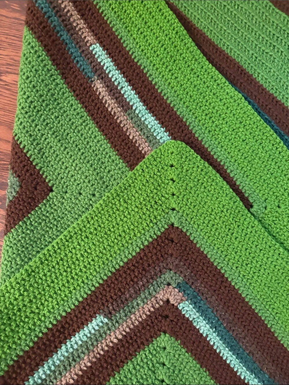 Green and Brown Striped Crochet Throw Blanket - Brand Unspecified